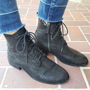 Eileen Fisher Bravo Black Lace-up Combat Boots Textured Leather Size 8